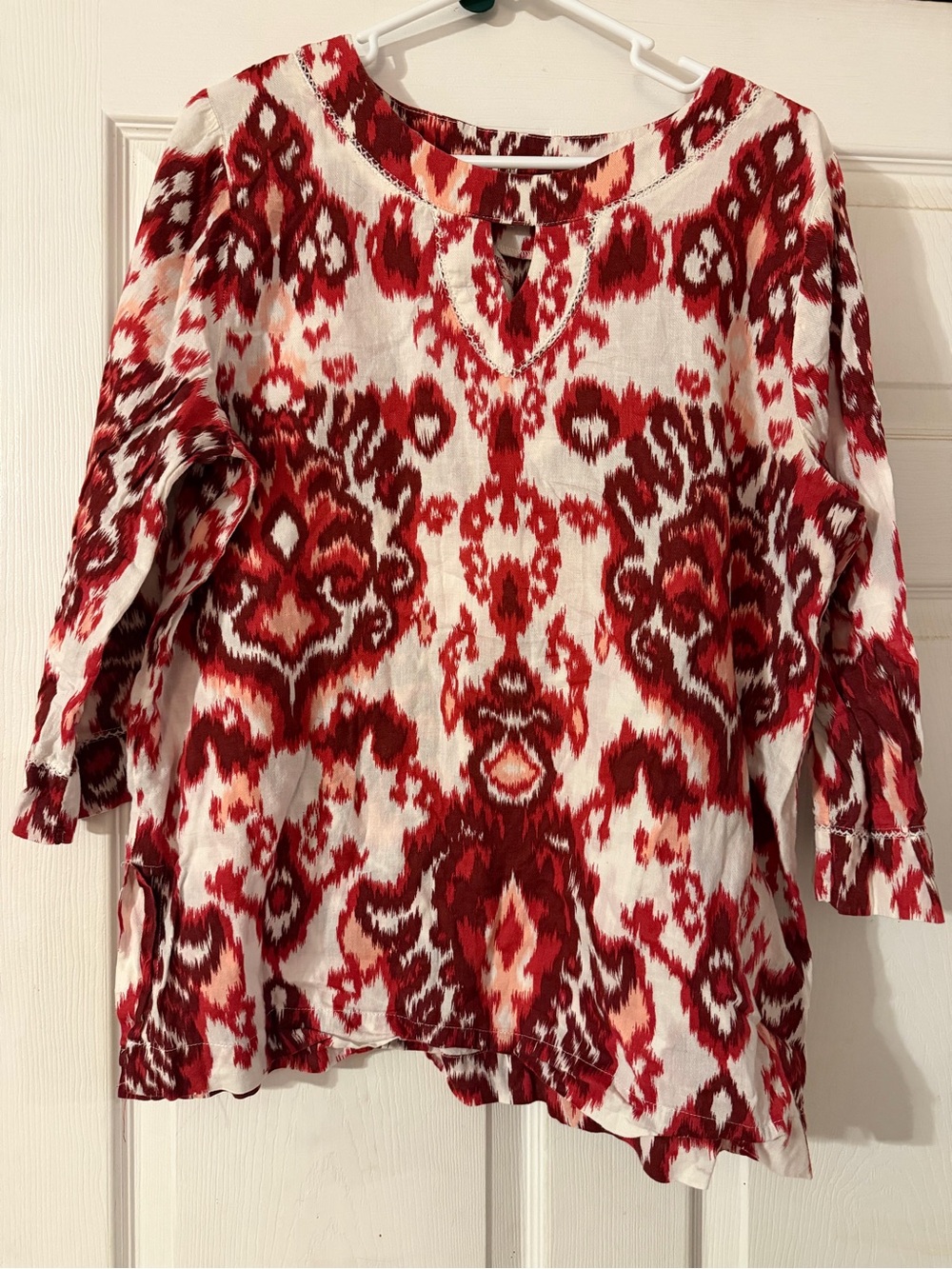 White Stag Red and White Patterned Ikat-Style Tunic